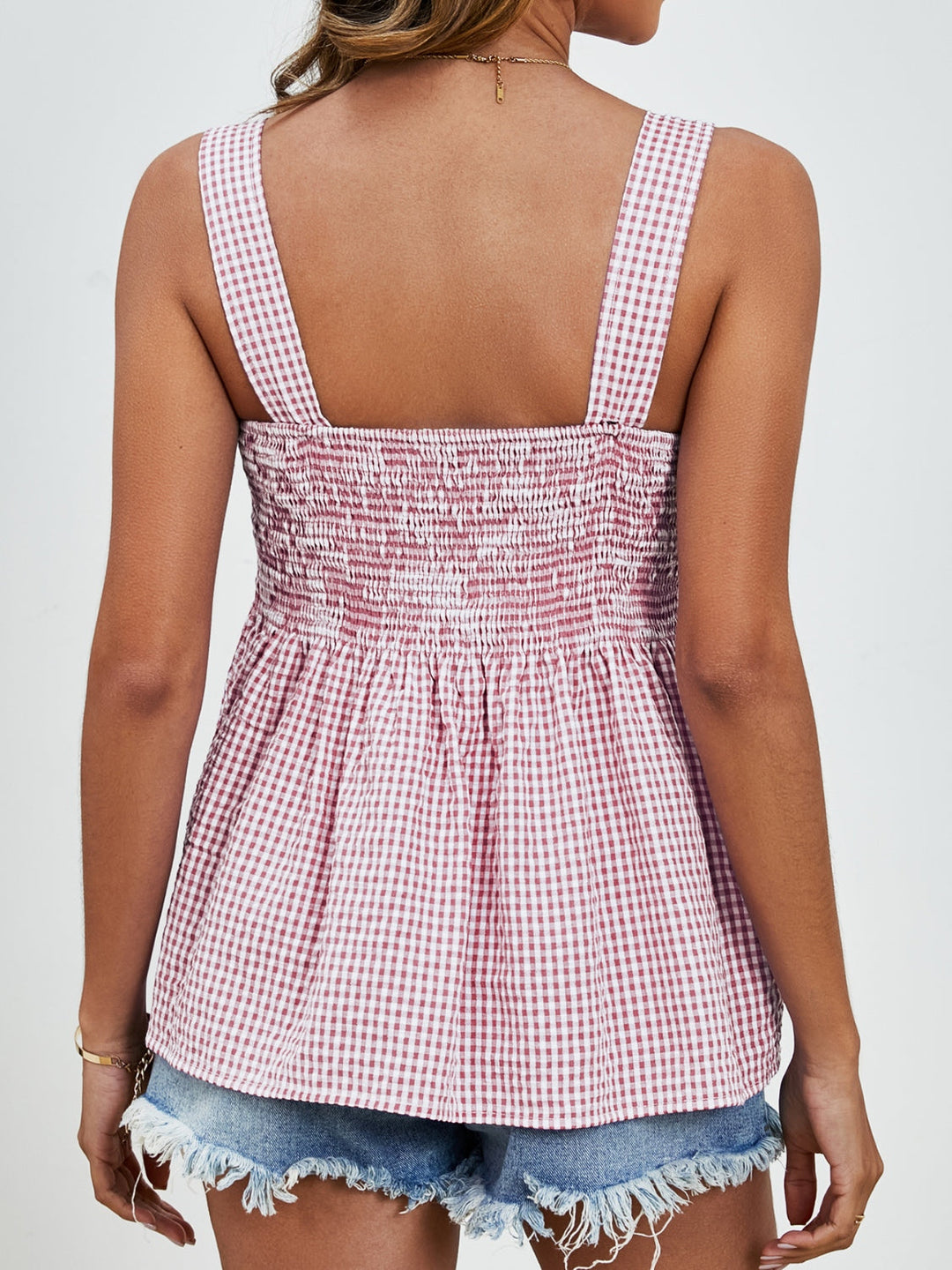 Stilla | Plaid Kvadratisk Hals Tank