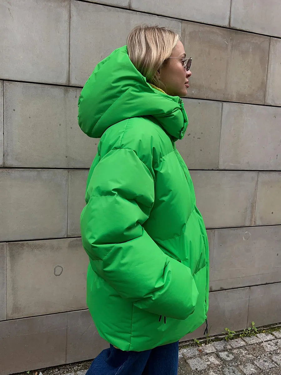 Stilla | Neon Grøn Hætte-Pufferjakke