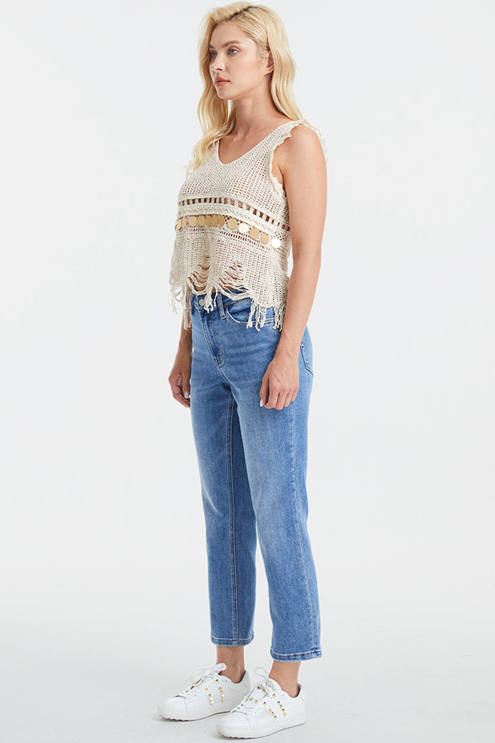 Stilla | Full Size Høj Talje Raw Hem Straight Jeans