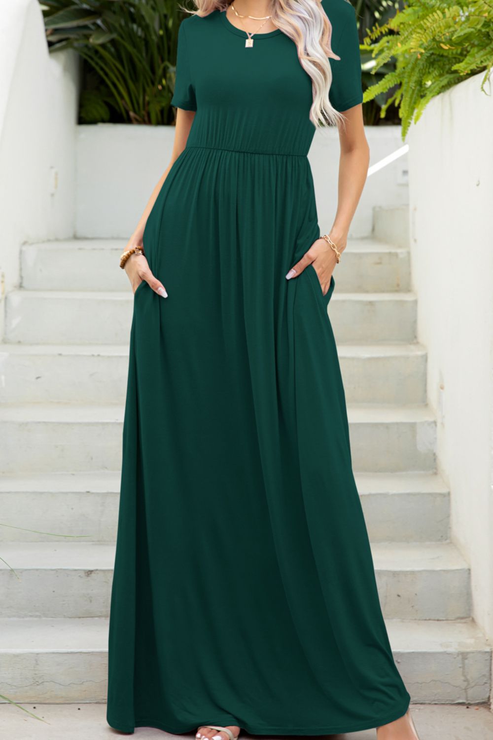 Stilla | Neck Maxi Tee Kjole Med Lommer