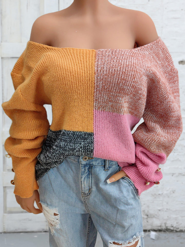 Stilla | Block Dekorativ Knap Langærmet Sweater