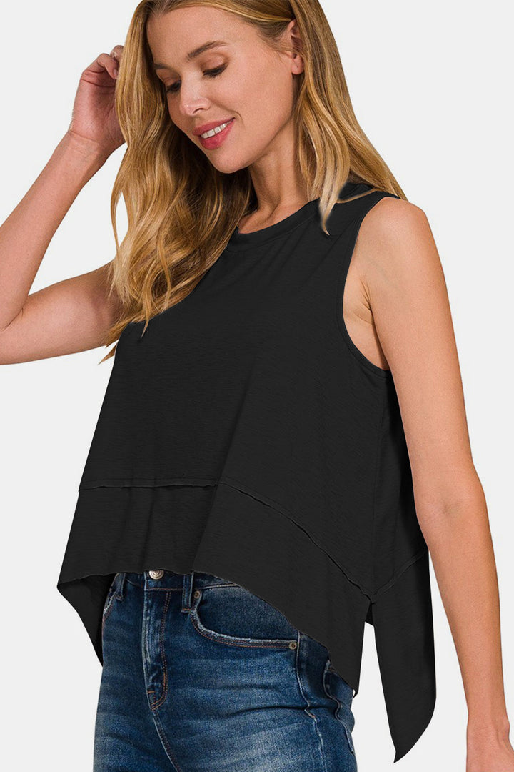 Stilla | Exposed Seam Slit Rund Hals Tank