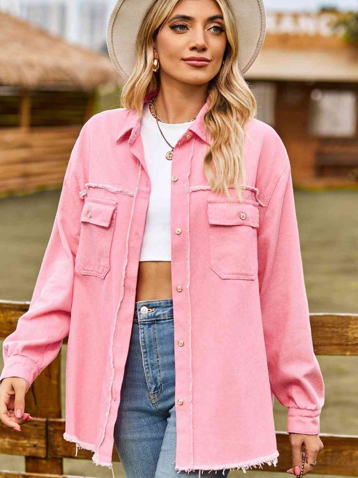 Stilla | Op Krave Hals Raw Hem Denim Top