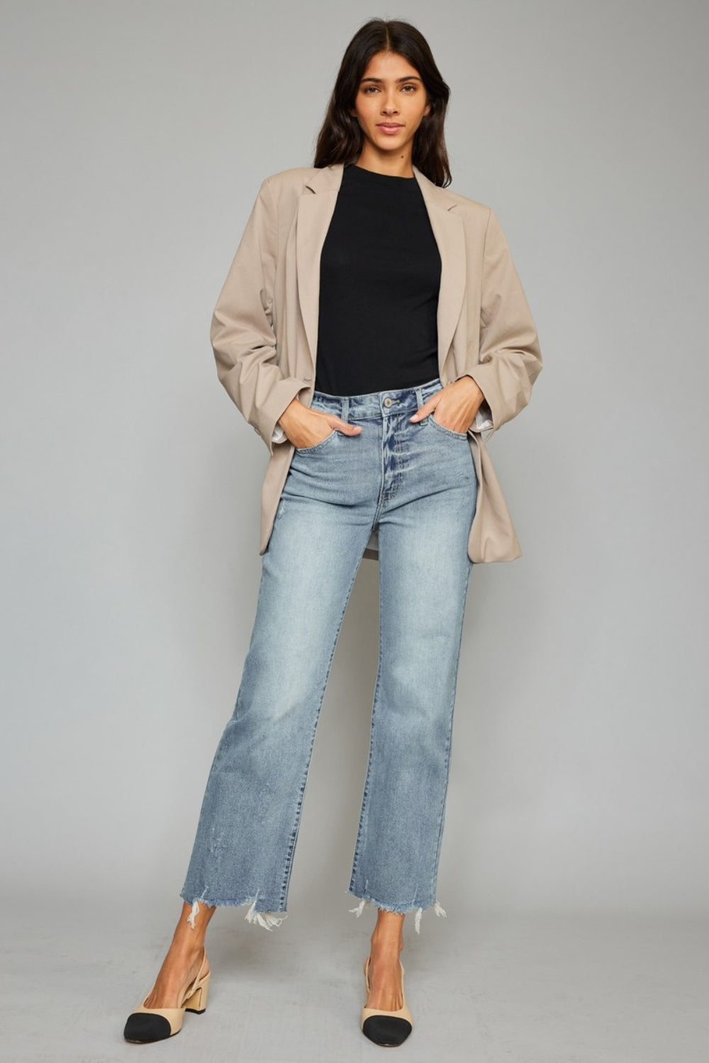 Stilla | Høj Talje Rå Kant Beskåret Bred Ben Jeans