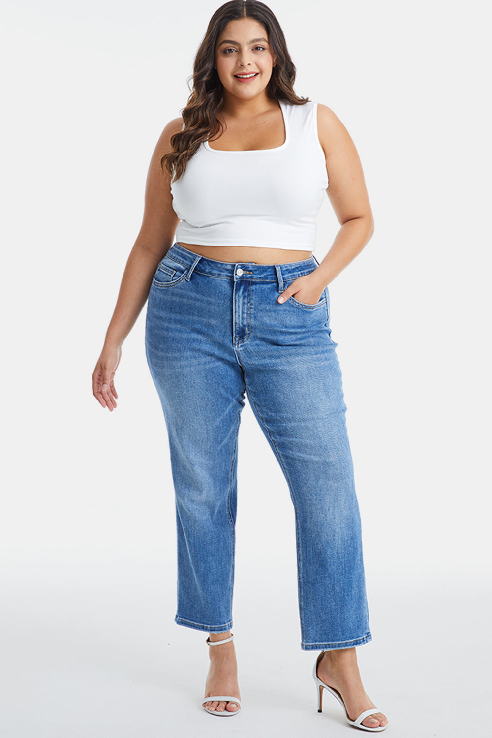 Stilla | Full Size Høj Talje Raw Hem Straight Jeans