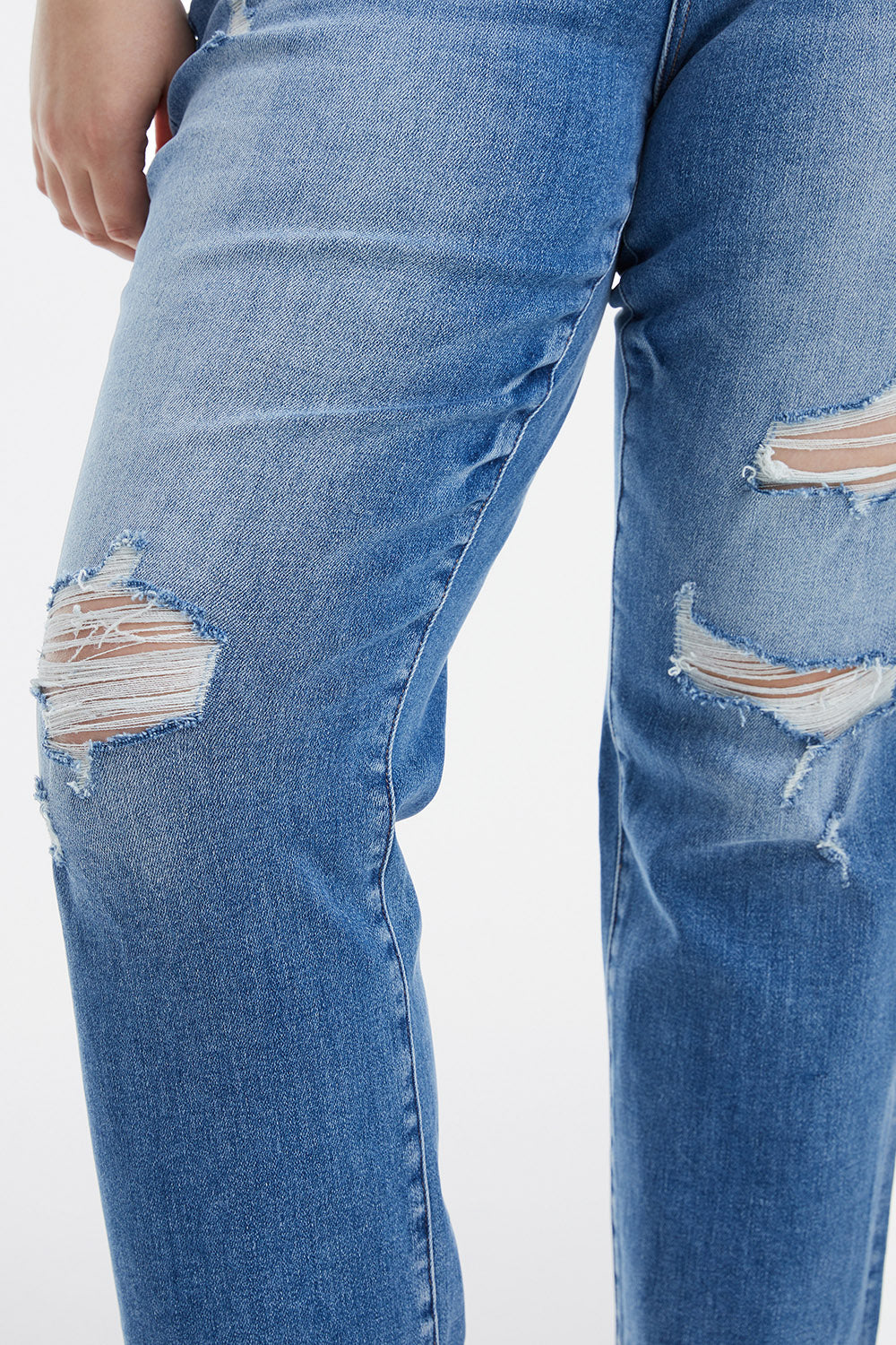 Stilla | Full Size Mid Waist Distressed Ripped Straight Jeans