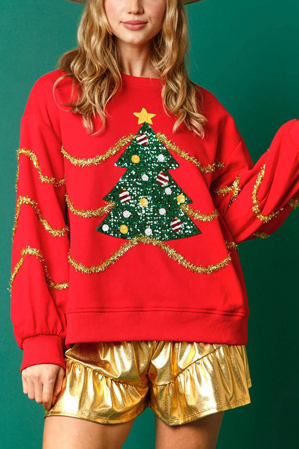 Stilla | Juletræ Pailletter Langærmet Løs Sweatshirt
