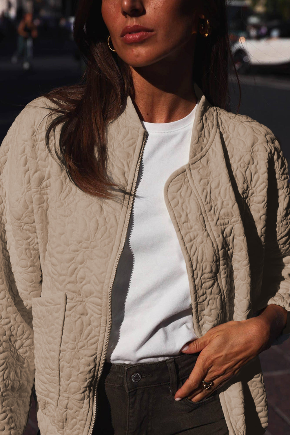 Stilla | Quiltet Jakke med Lynlås Polyester Let & Trendy