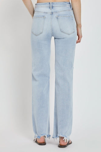 Stilla | Full Size Høj Talje Distressed Bred Ben Jeans