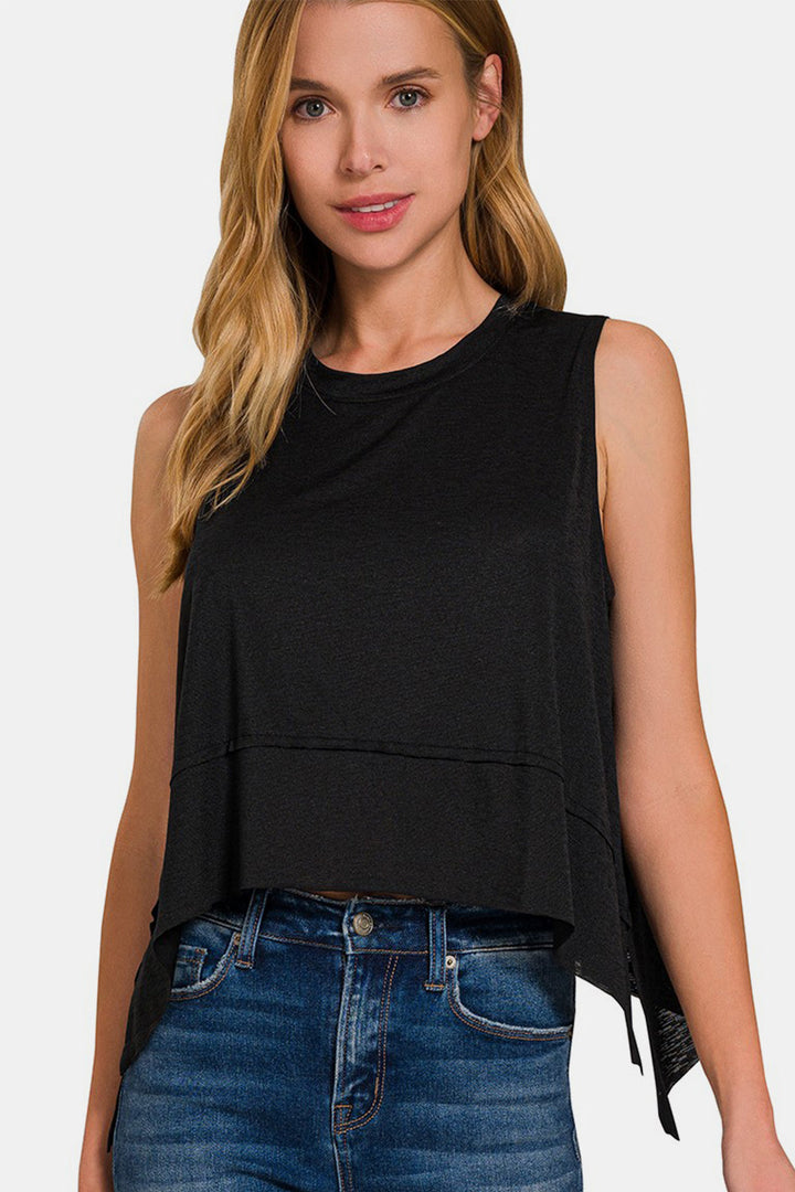 Stilla | Exposed Seam Slit Rund Hals Tank