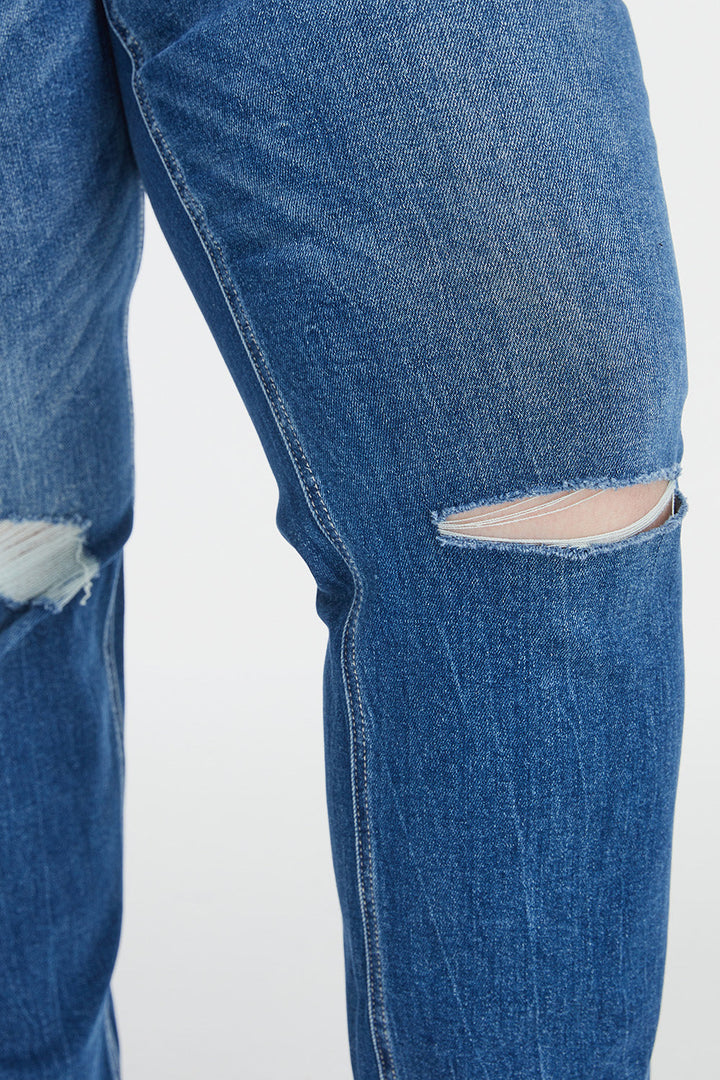 Stilla | Full Size Høj Talje Distressed Vasket Cropped Mom Jeans