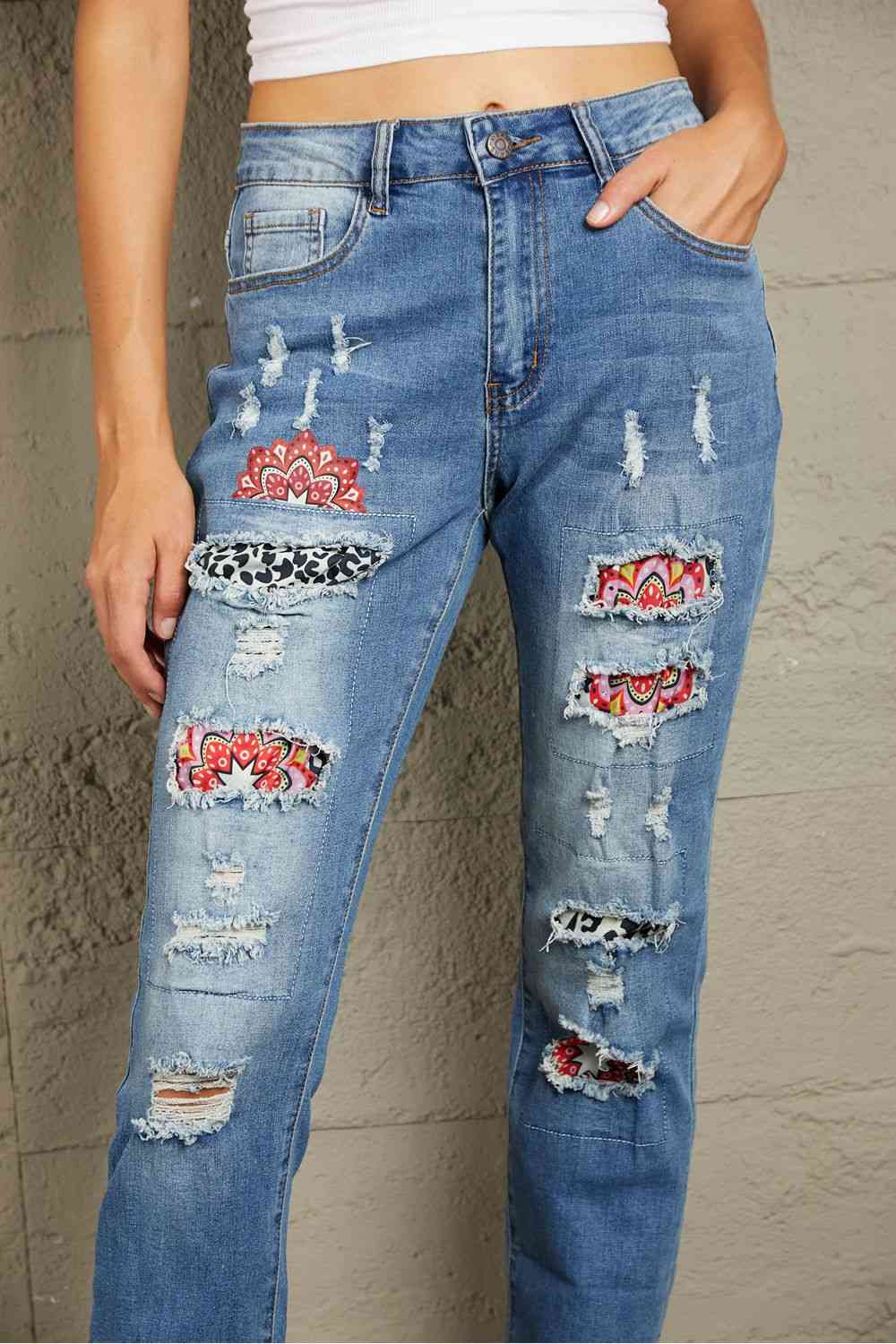 Stilla | Leopard Patch Ankel-lange Jeans
