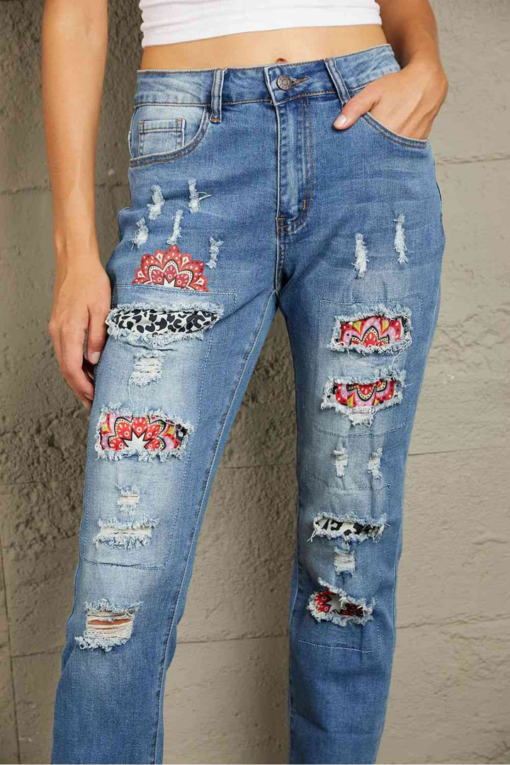 Stilla | Leopard Patch Ankel-lange Jeans