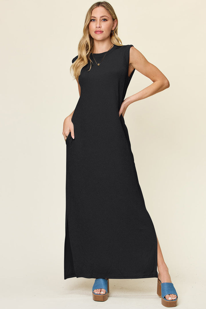 Stilla | Tag Full Size Texture Mock Neck Uden Ærmer Maxi Kjole