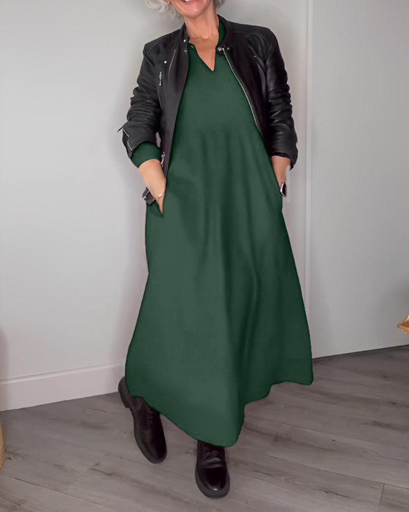 Stilla | Elegant kjole med V-udskæring og lange ærmer