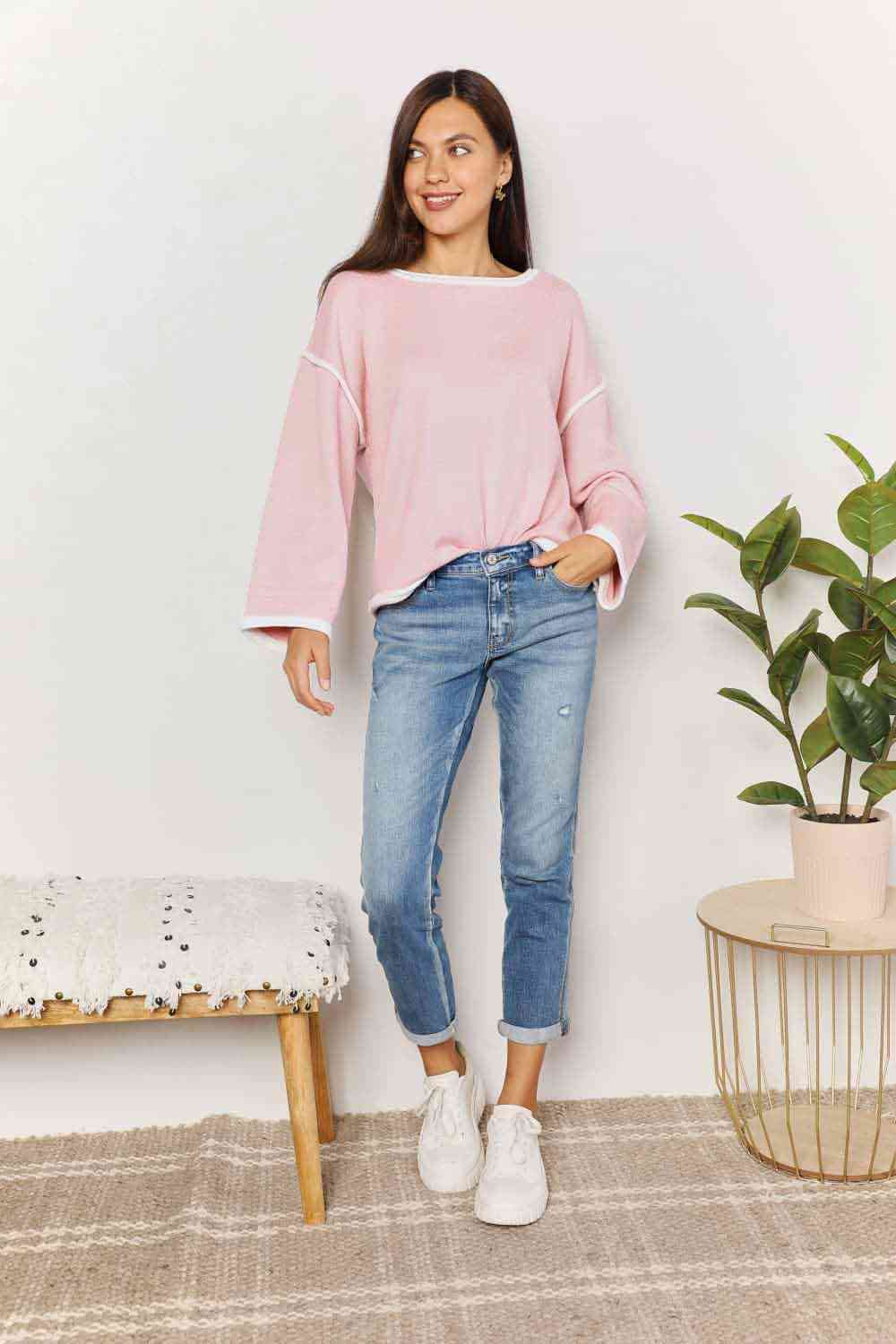 Stilla | Tag Kontrastdetalje Dropped Shoulder Strik Top