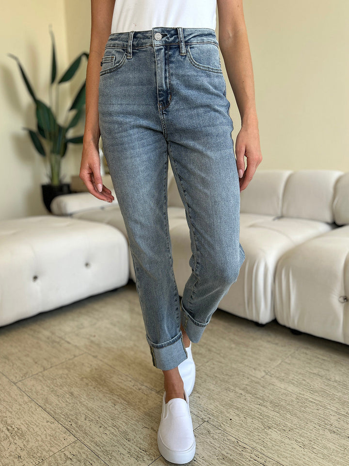Stilla | Blå Størrelse Høj Talje Cuff Hem Skinny Jeans