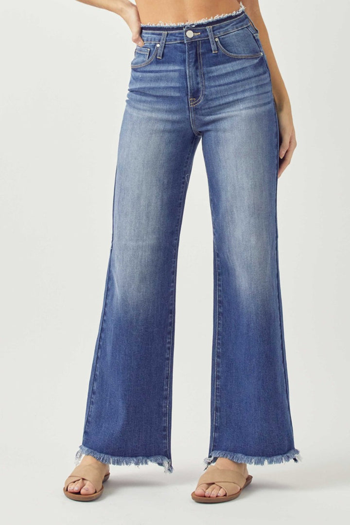 Stilla | Højtaljede råkant brede ben jeans
