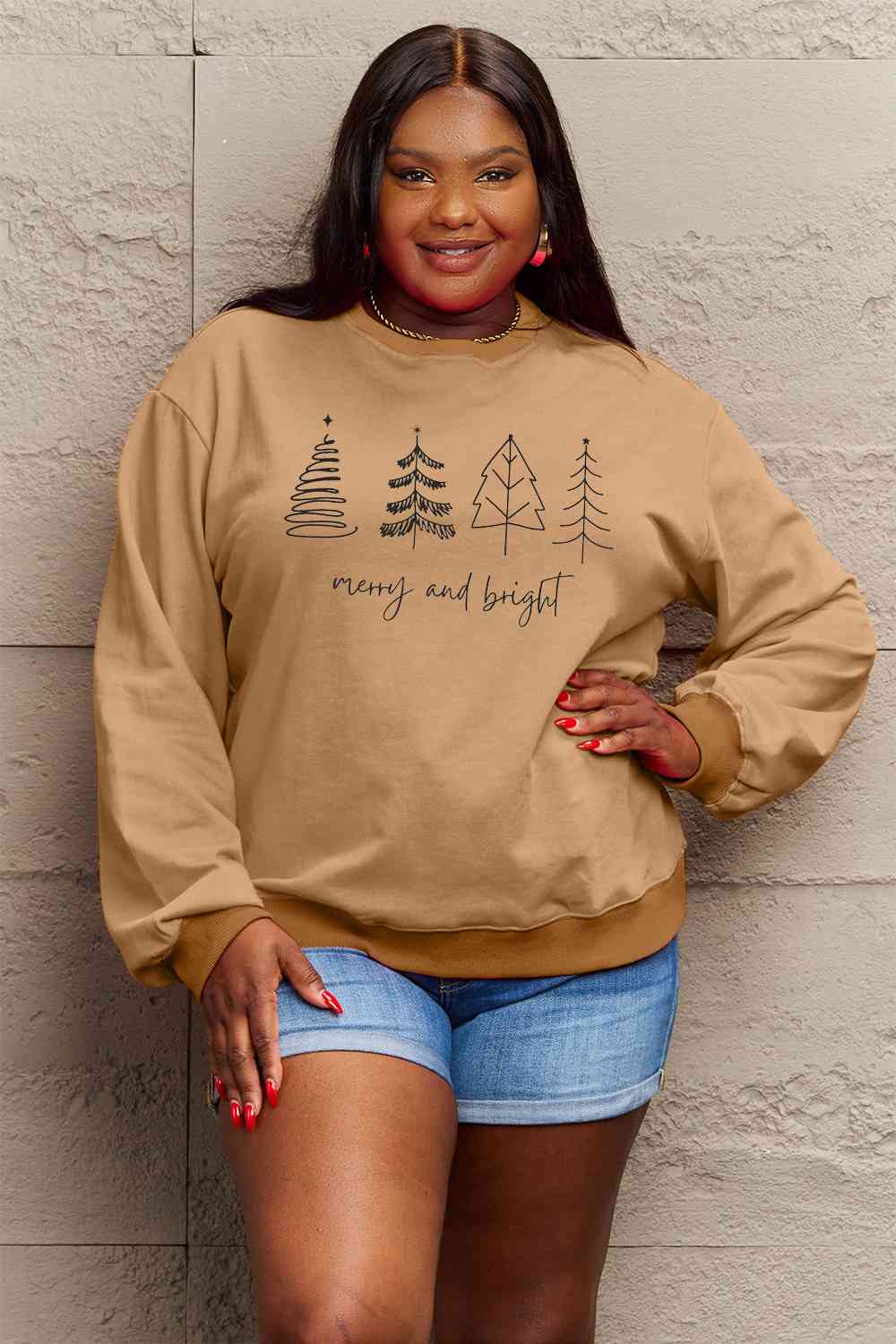 Stilla | Love Full Size Merry and Bright Graphic Sweatshirt