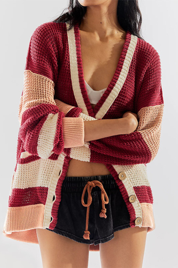 Stilla | Jakke Oversized Lomme Colorblock Cardigan Pullover