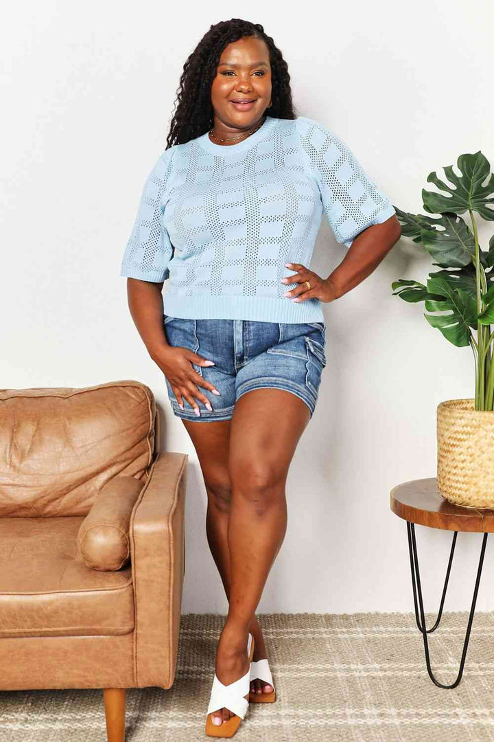 Stilla | Take Ribbet Trim Rund Hals Strik Top
