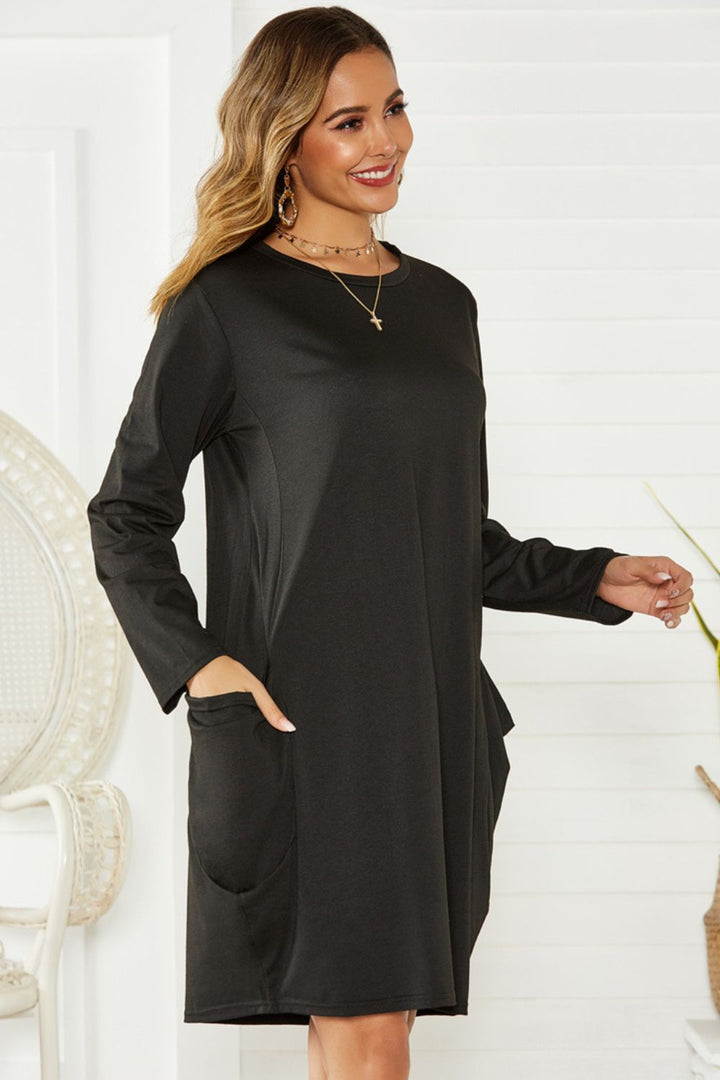 Stilla | Plus Size Trykt Rund Hals Lange Ærmer Kjole