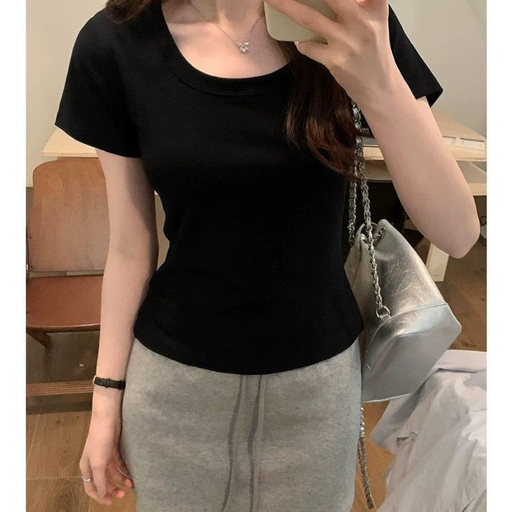 Dame Baumwolle U-udskæring Kortærmet T-shirt Hvid