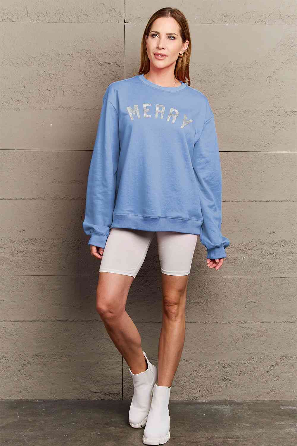 Stilla | Love Full Size Merry Graphic Sweatshirt