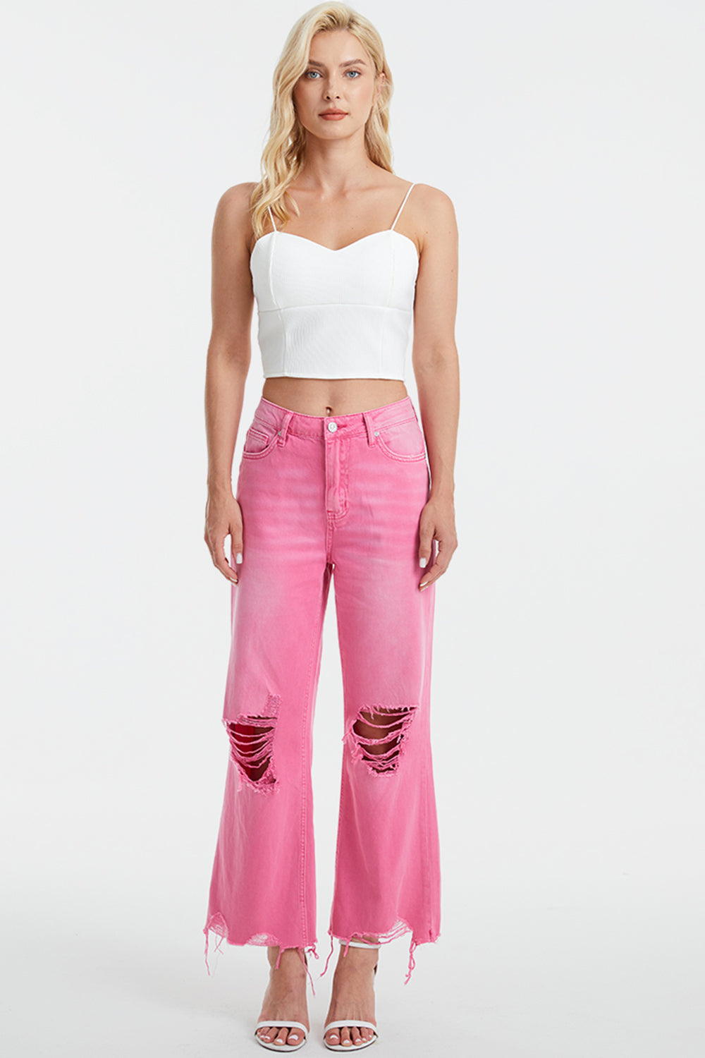 Stilla | Full Size Høj Talje Distressed Raw Hem Jeans