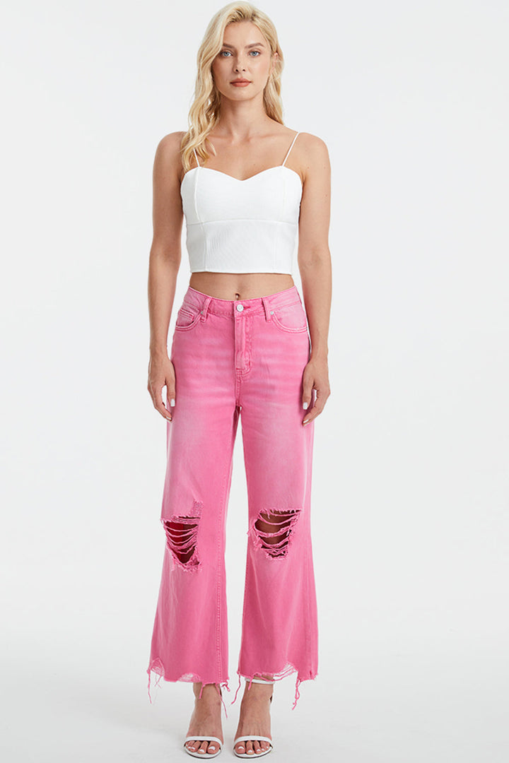 Stilla | Full Size Høj Talje Distressed Raw Hem Jeans