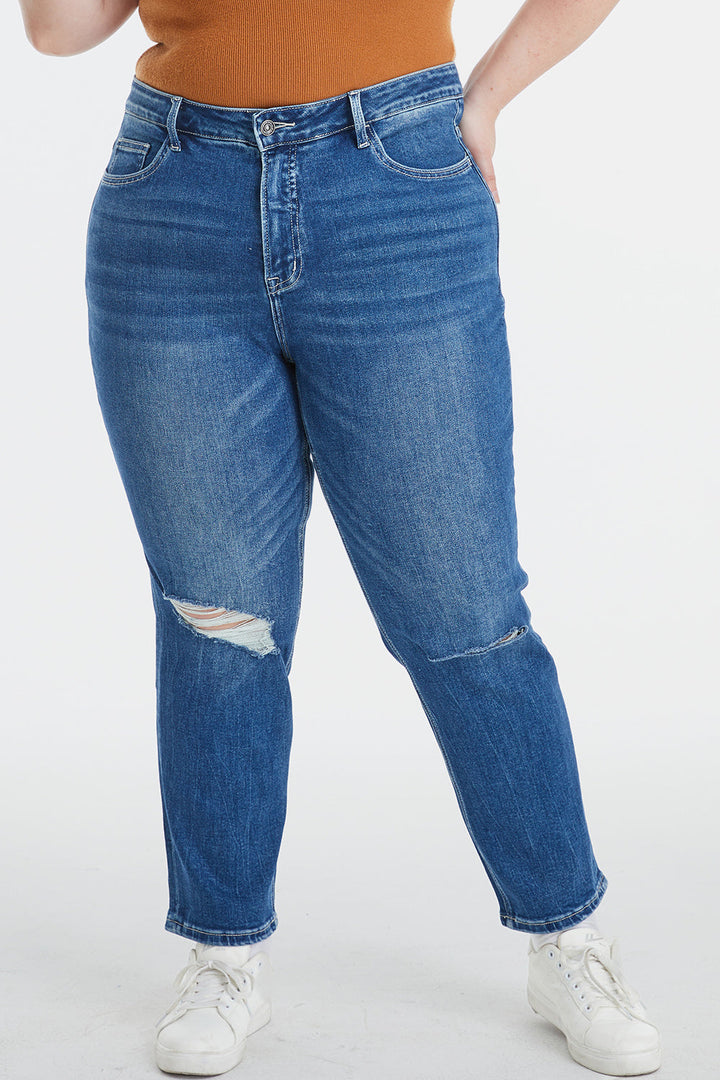 Stilla | Full Size Høj Talje Distressed Vasket Cropped Mom Jeans