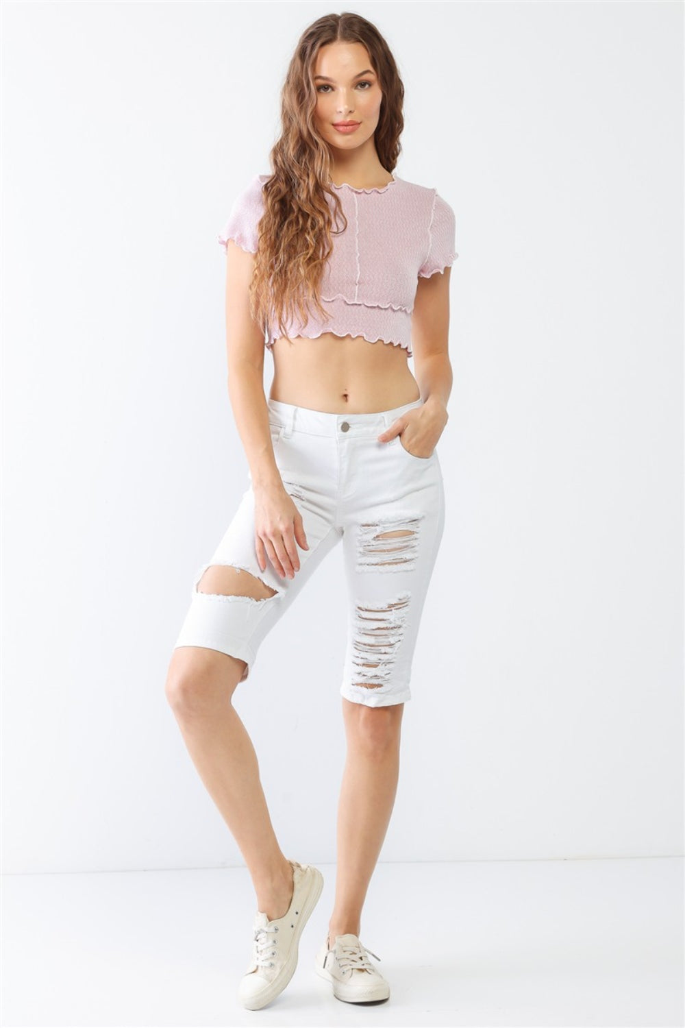 Stilla | LA Distressed Bermuda Denim Shorts