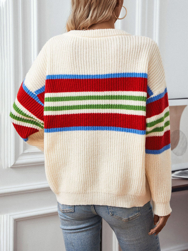 Stilla | Pullover med lange ærmer og kontrasterende striber og rund halsudskæring