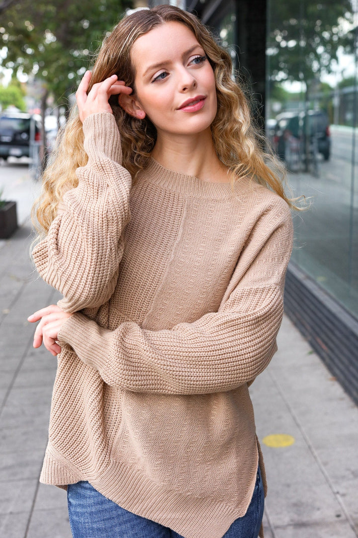 Stilla | Asymmetrisk Strikket Pullover Taupe Fra Autumn Vibes
