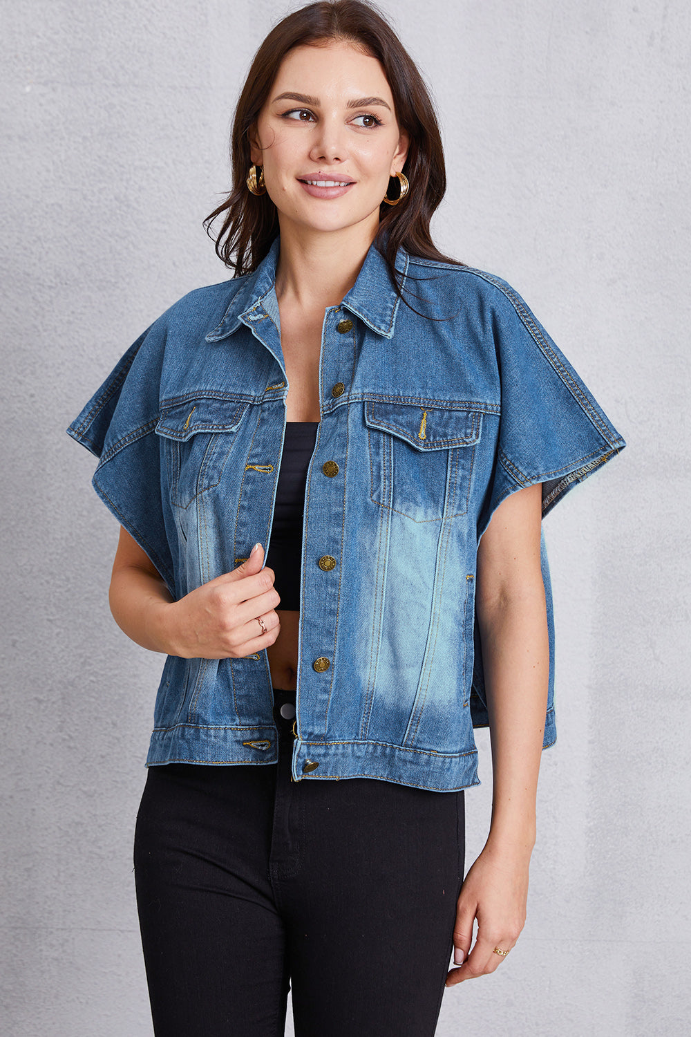 Stilla | Knapstolp Kortærmet Denim Top