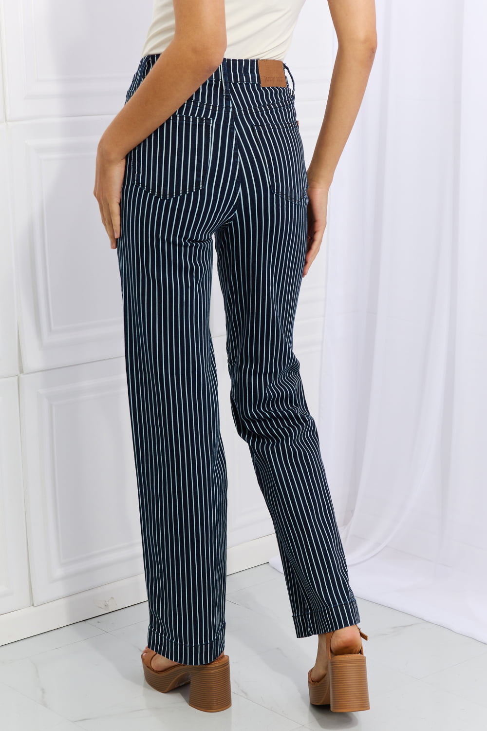 Stilla | Blå Cassidy Fuld Størrelse Højalttids Tummy Control Stribet Lige Jeans