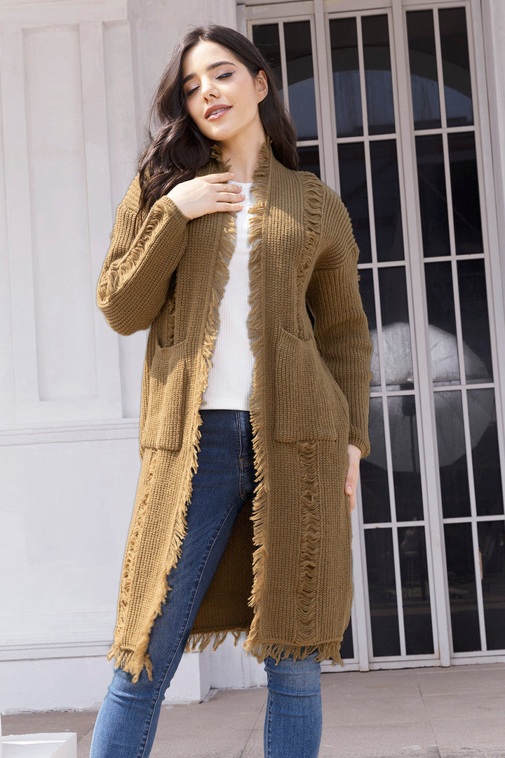 Stilla | Trim Åben Front Cardigan med Lommer