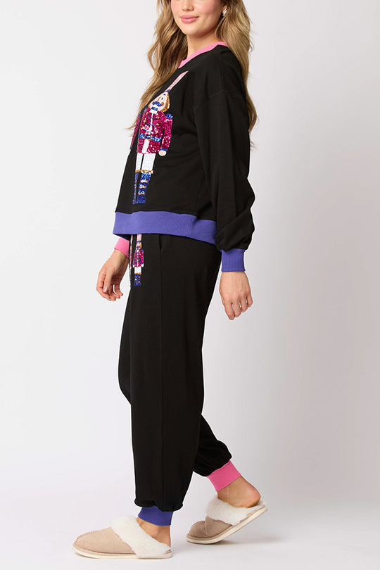 Stilla | Julemand Pailletter Fritid Sweatshirt og elastisk Talje løs Bukser Set