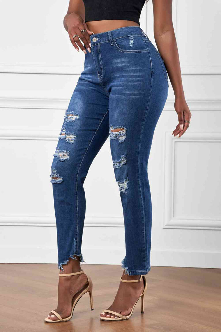 Stilla | Høj Talje Distressed Hem Detail Jeans