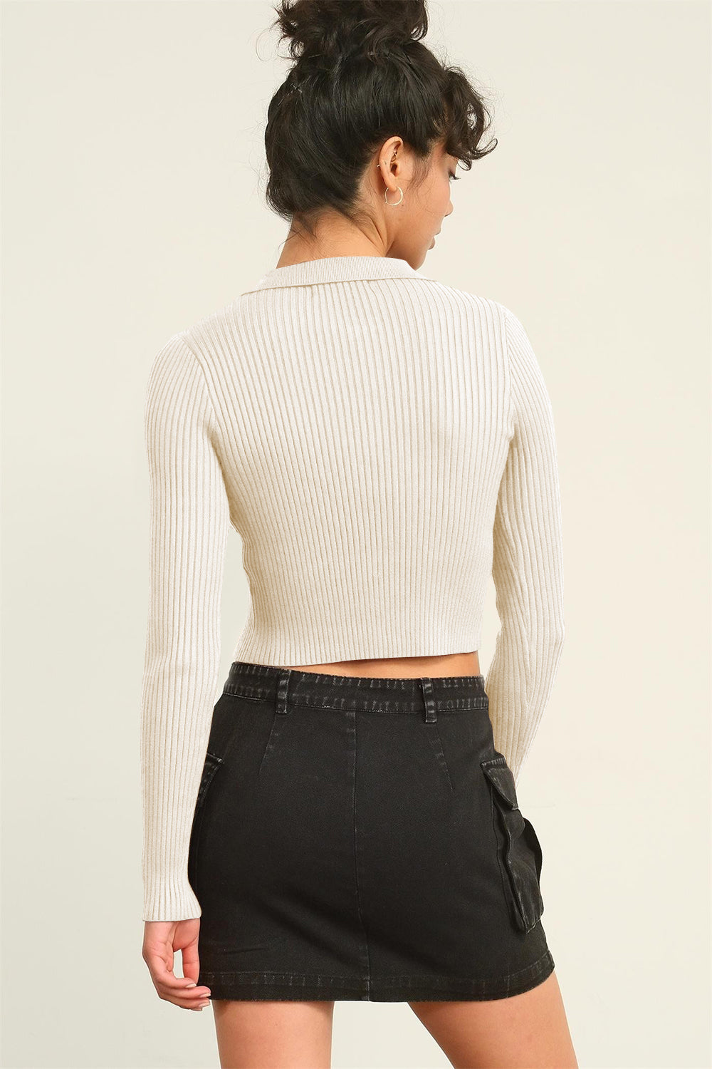 Stilla | Ribbet Dobbelt Lynlås Cropped Cardigan