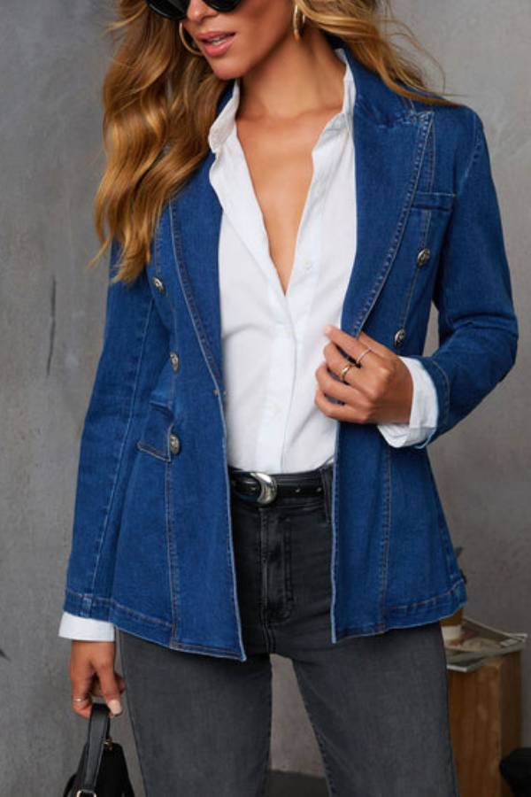 Stilla | Easy on Me Blazer Af Jeansimitat Med Dobbeltknaplukning