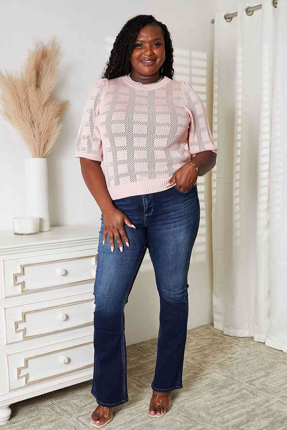 Stilla | Take Ribbet Trim Rund Hals Strik Top
