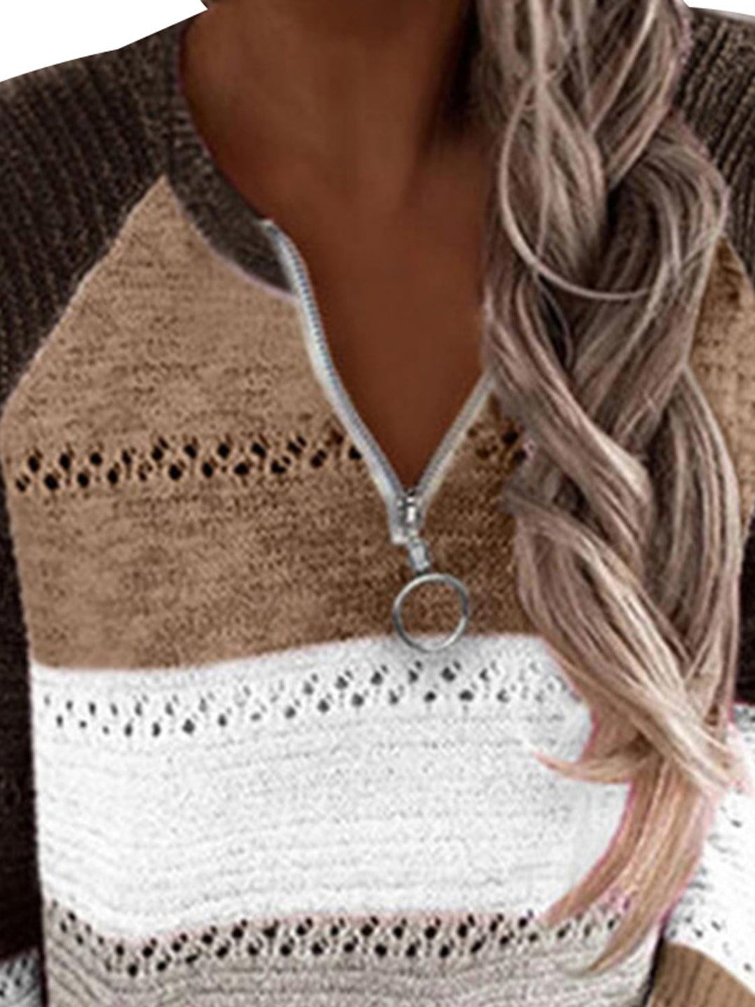 Stilla | Størrelse Farveblok Halv Lynlås Sweater