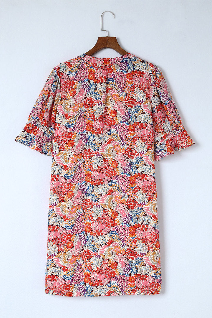 Stilla | Notched Neck Flounce Sleeve Shift Dress