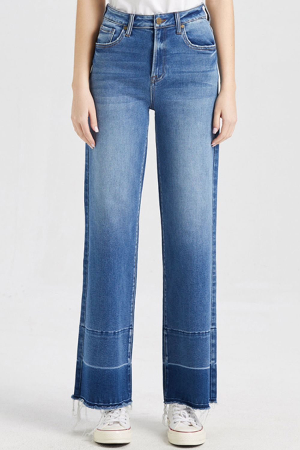 Stilla | Full Size Høj Talje Kattev Whisker Bred Skinds Jeans