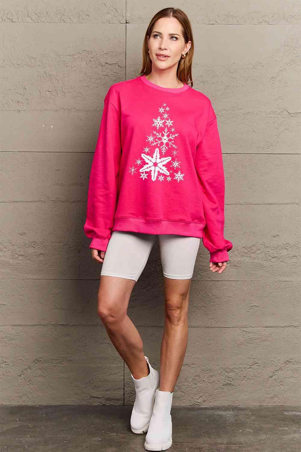 Stilla | Love Fuldt Størrelse Snefnug Juletræ Grafisk Sweatshirt