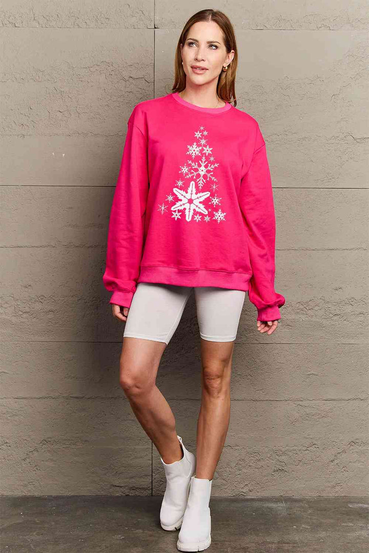 Stilla | Love Fuldt Størrelse Snefnug Juletræ Grafisk Sweatshirt