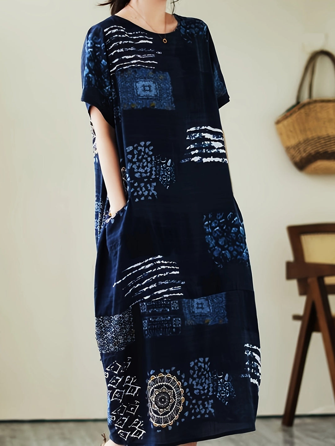 Stilla | Sommerkjole Linned Med Print Løs Og Luftig