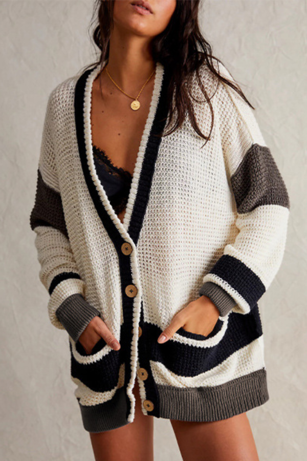 Stilla | Jakke Oversized Lomme Colorblock Cardigan Pullover