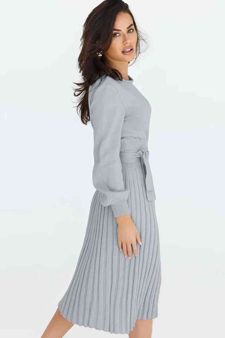 Stilla | Hals Langærmet Plisseret Sweater Kjole